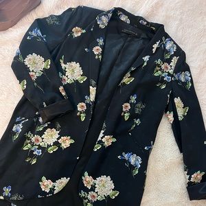 Floral print loose fit blazer